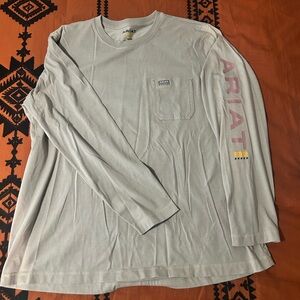 Ariat Women’s Light Tan Long Sleeve Tee with Pink Accents